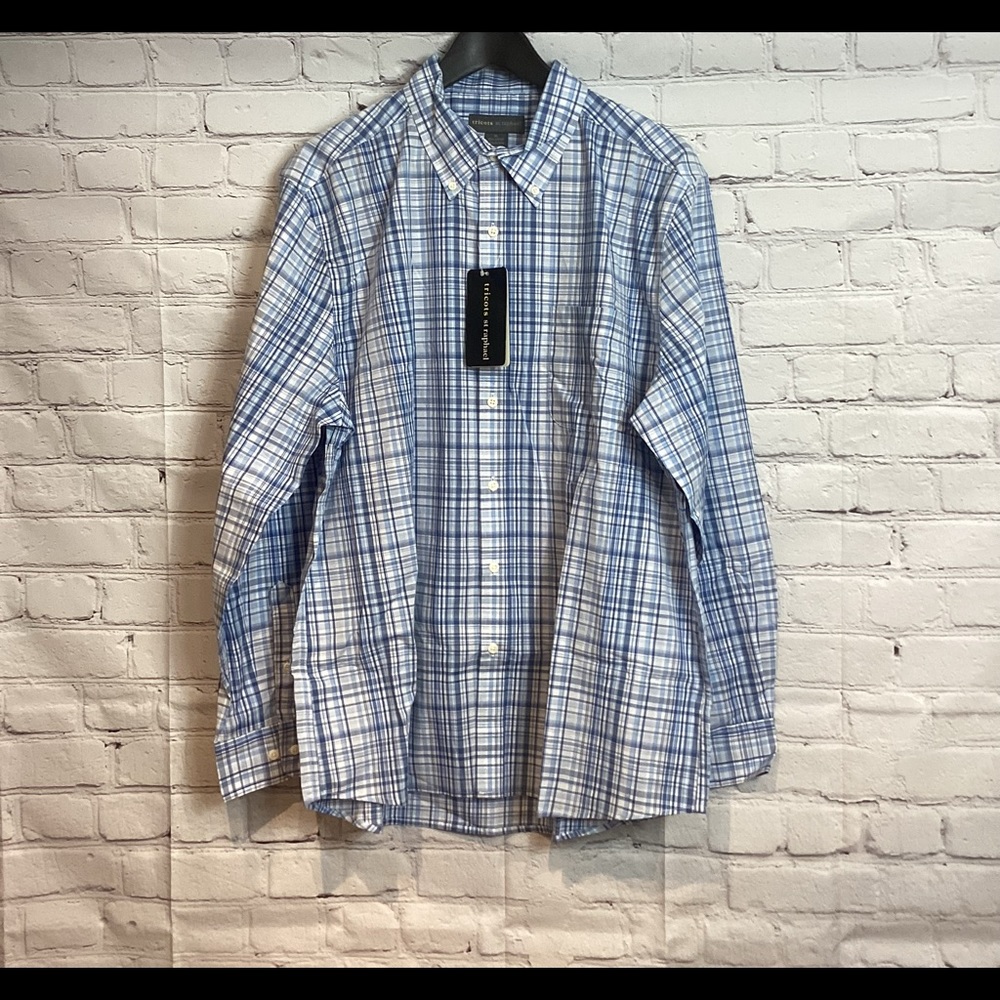 TRICOTS ST RAPHAEL MENS BLUE PLAID LONG SLEEVE BUTTON DOWN SHIRT NWT SZ XL